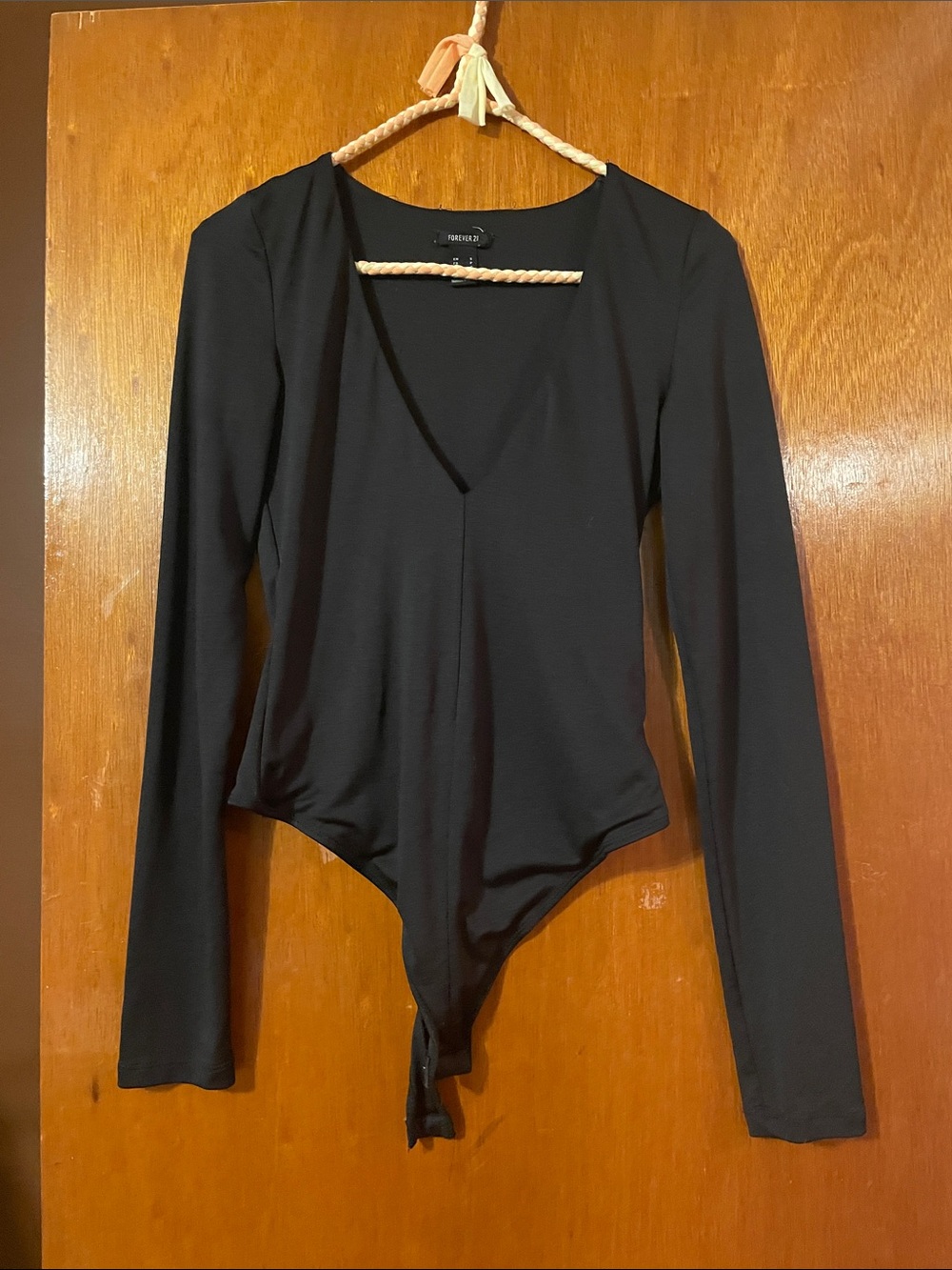 Forever 21 Black Long-Sleeve V-Neck Bodysuit